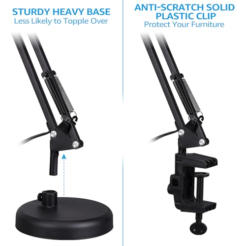 TORCHSTAR Black Metal Desk Lamp with Adjustable Swing Arm - E26 Compatible, 1 Unit