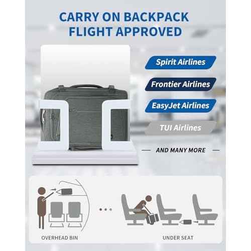 WANDF Expandable Travel Backpack For Spirit Airlines Personal Item Bag 18x14x8 with Wet Pocket, 17 Inch Laptop Backpack for Men£¨Grey£©