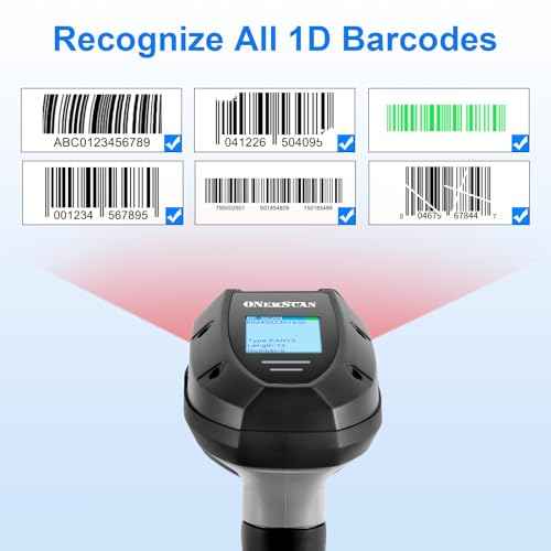 Barcode Scanner Wireless, 1D Laser Bar Code Scanners with Stand 2.4G Wireless & USB Wired Connection Plug and Play 2 in 1 Handheld Barcode Reader with Screen