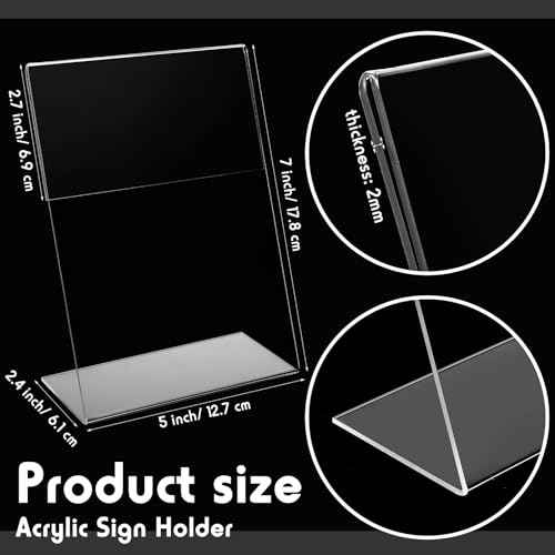 Vicenpal 40 Pcs 5 x 7 Inch Acrylic Sign Holder Acrylic Picture Frames Plastic Picture Flyer Holder l Shaped Photo Frames Self Standing Desktop Table Signs for Office, Store, Restaurant, Vertical