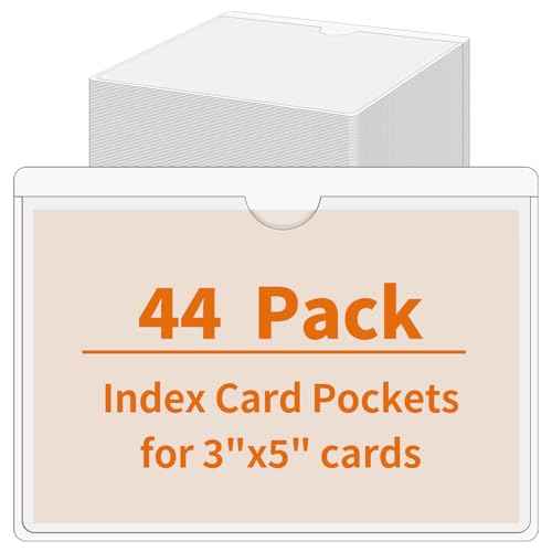 44 Pack Clear Adhesive Pockets, Labels Holder for Storage Bins, Index Card Holder 3x5 Inch, Plastic Tote Labels for Classroom Organization Bins Box Drawer