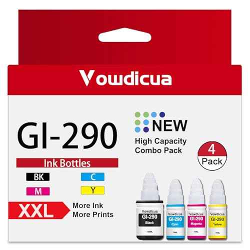 GI-290 Ink Bottles - High Capacity Compatible GI 290 Ink Refill Bottles Replacement for Canon PIXMA G3200 G1200 G4210 G2200 G4200 Printer, 4-Pack (Black, Cyan, Magenta, Yellow)