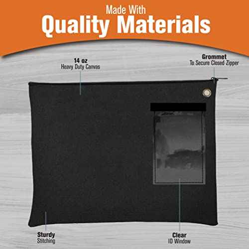 BankSupplies Canvas Interoffice Mailer, 14 oz. - 14W x 11H - Black - Transit Bag - Large Zipper Bag with Grommet - Use with Padlock or Zip Tie for Security - Interoffice Mail Bag
