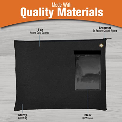 Large Canvas Interoffice Mailer Bag - Black, 14W x 11H - Secure Zipper & Grommet