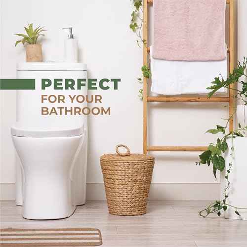 3 Gallon Wicker Trash Can with Lid and Liner - Rattan Trash Can - Wicker Waste Basket for Bathroom, Bedroom, Kitchen, Living Room