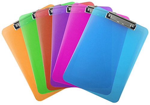 Assorted Clear Letter-Size Clipboards (6-Pack) with Low-Profile Clips