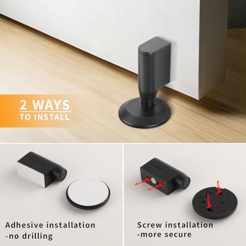Bak Bo Magnetic Door Stopper Retractable Floor Catch with 0.4 in Extension (Black, MB-1) – Adhesive & Screw Installation