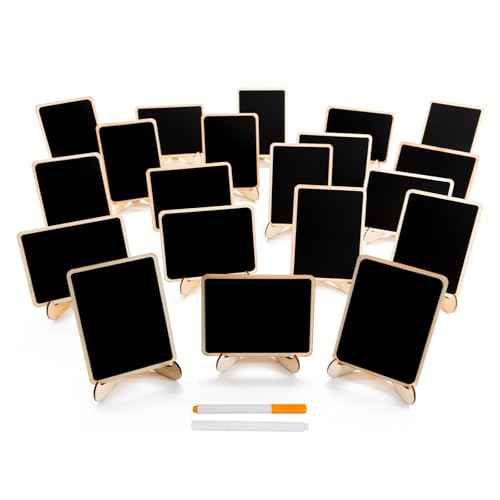 DSTELIN 20 Pack Wood Mini Chalkboards Signs with Support Easels, Place Cards, Small Rectangle Chalkboards Blackboard for Weddings, Birthday Parties, Message Board Signs and Event Decorations