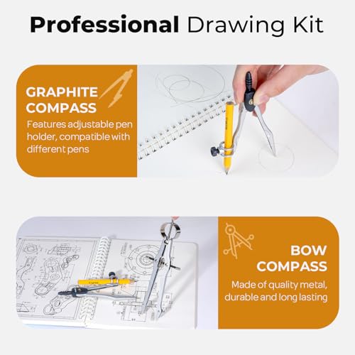 Nicpro 22 PCS Compass Geometry Tools with Case, Drafting Tools Geometry Set with Swing Arm Protractor, Rulers, Metal Compass, Divider, Square Set, Pencil, Back to School Supplies for Students Kids