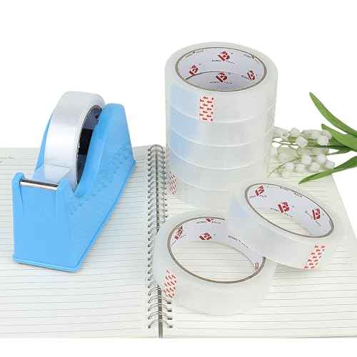 BOMEI PACK Clear Tape, 1 Inch x 164 Ft, Transparent Tape Refills, 3" Core Big Roll Stationery Tape, Strong Gift Wrap Tape for Home, Office, 12 Rolls Fit 3 Inch Desktop Dispenser