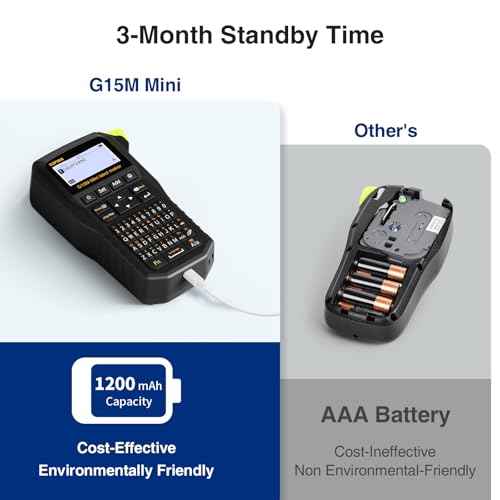 SUPVAN G15M Mini Portable Label Maker Machine with Heat Shrink Tube, Rechargeable 1200mAh Battery Thermal Transfer Printer, Compatible with Multi-Type Label, Home, Garage, Office & Outdoor