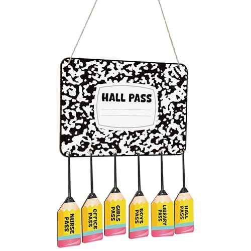 7 Pcs Hall Passes for Classroom Include 1 Hall Passes Chalkboard with 6 Pack of Pencil Shape Hall Passes Bathroom Passes for Classrooms Elementary School Teacher Gift