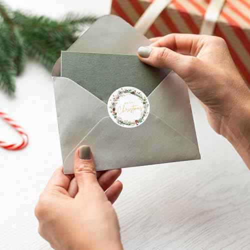120pcs Merry Christmas Stickers for Cards Envelope Seals Gold Foil Large Round Adhesive Holiday Stickers for Invitation Gift Bags Box Sealing Parcel