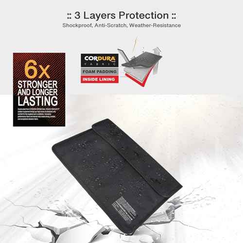 Rough Enough 13 14 Inch Laptop Sleeve Case Bag with Accessory Pocket for Notebook Computer Slim Black Cordura