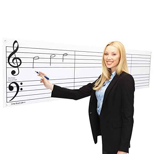 Dry Erase Music Grand Staff Laminated Poster, 61" Inches Large Jumbo Size for Classroom Lessons, Includes Pen & Eraser