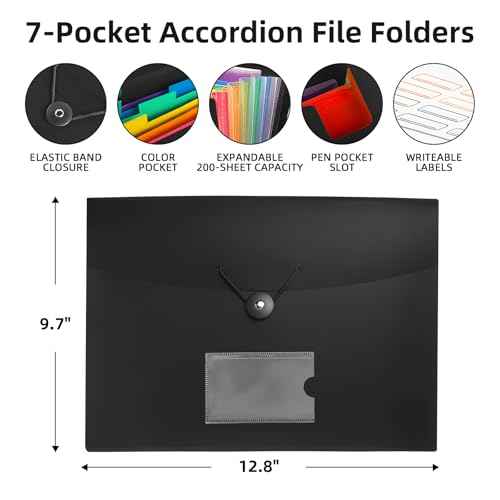 3 Pack 7 Pocket Accordian File Organizer, Expanding File Folder with Labels, Plastic Expandable File Folder for Documents Letter Size A4 Papers
