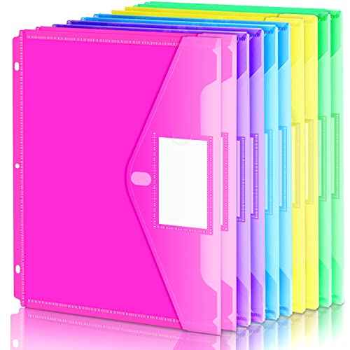 Forvencer Binder Pocket, 10 Pack Super Heavyweight Plastic Folders with Tight Closure, Folders with Pockets Side Loading, Binder Organizer, Binder Dividers with Pockets, Letter Size, Assorted Colors