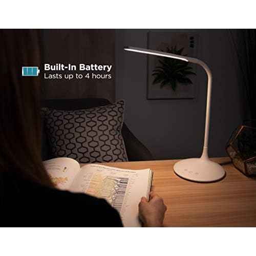 BLACK+DECKER PureOptics LED VLED1819-BD Battery LED Desk Lamp, Dimmable with Adjustable Color Temperature, 4 Hour Battery Life, Rechargeable, Eco Friendly, White