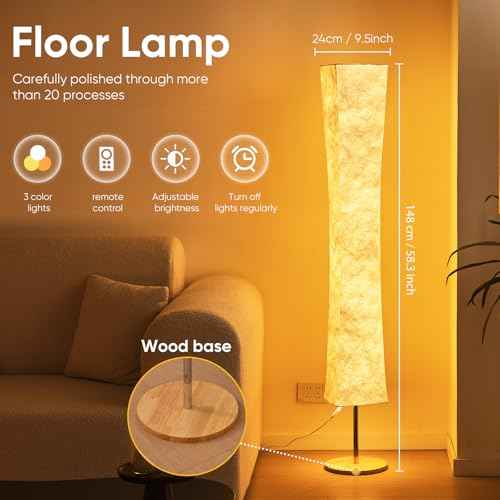 Soft Light Floor Lamp, 58 inch Simple Design Morden 3 Color Lighting Remote Control LED lamp with Tyvek Fabric Shade,Brightness Adjustable for Living Room Bedroom Game Room