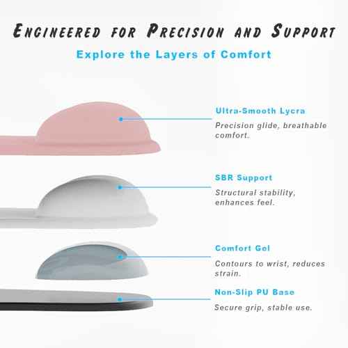Office Mousepad with Gel Wrist Support - Ergonomic Gaming Desktop Mouse Pad Wrist Rest - Design Gamepad Mat Rubber Base for Laptop Computer -Silicone Non-Slip Special-Textured Surface (01Pink)