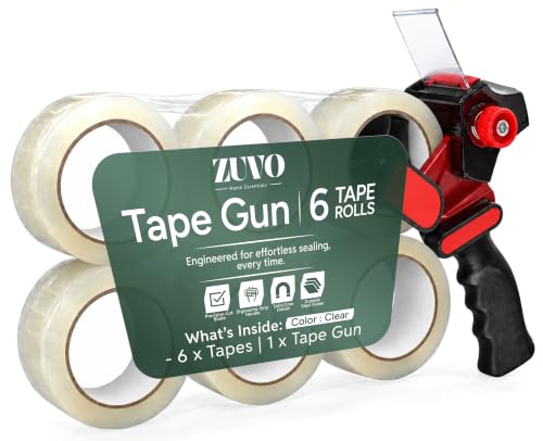 Zuvo Clear Heavy Duty Packing Tape with Dispenser - 6 Rolls