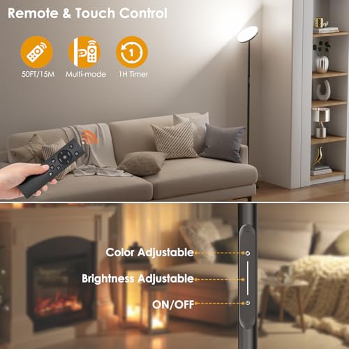 Floor Lamps for Living Room, 32W 3000LM Super Bright LED Torchiere Floor Lamp with Remote & Touch Control, 69" Tall Standing Lamp with 350¡ÆRotating Head for Reading Office Bedroom