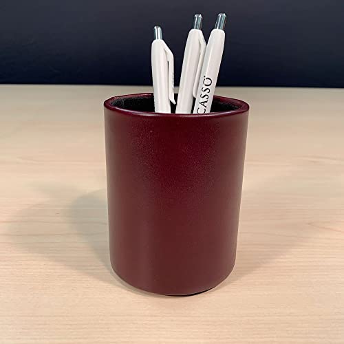 Dacasso Burgundy Leather Round Pencil Cup