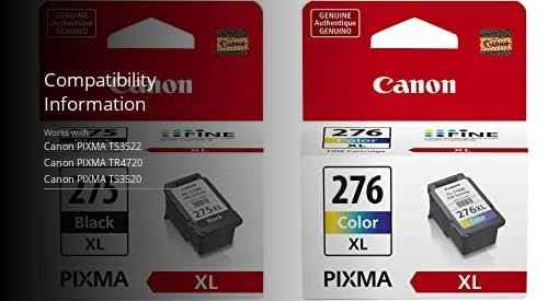 Canon PG-275 XL BlackHigh Capacity ink cartridge (4981C001) and CL-276 XL Color High Capacity Ink Cartridge (4987C001) - Retail Packaging (2 Items)