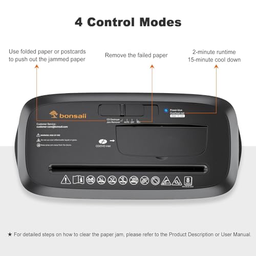Bonsaii Paper Shredder for Home Use, 8-Sheet StripCut Home Office Shredder, CD/Credit Card Shredder Machine with Overheat Protection, 3.4 Gallons Wastebasket