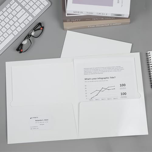 Two-Pocket Folders White Glossy Laminated Paper Folder, Letter Size Folders with Pockets, Holds 100 Sheets, for School, Office, Home,Box of 100