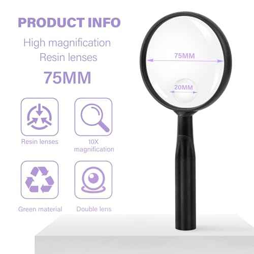 Lakei Magnifying Glass,10X 30X Handheld Reading Magnifying Glass£¬ 75mm Shatter Resistant Lens, Non-Slip Handle, Suitable for Elderly Reading, Adults Close Work, Hobbies and Halloween & Cosplay(Black)