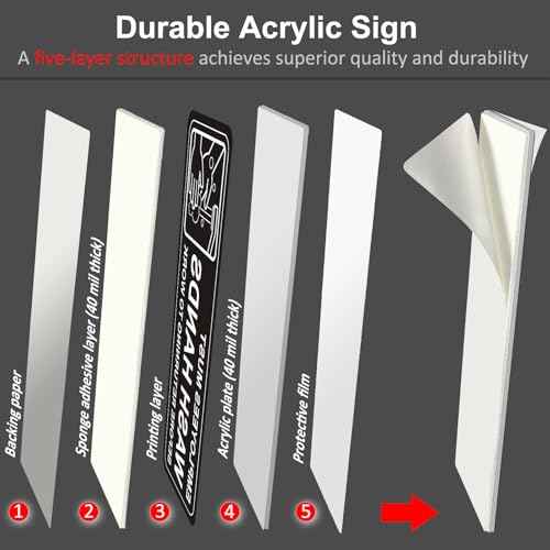 (4 Pack) Self-adhesive Employees Must Wash Hands Sign, 9" x 3" Durable Acrylic Hand Washing Signs with Symbols, for Business, Restaurant, Salons, Hotel, Motel, Rest Stops, Public Restrooms