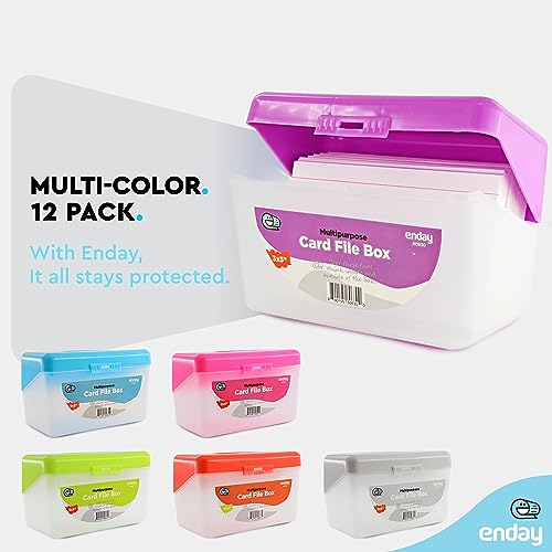 Emraw Index Card holder Case 3" X 5", ideal box card holder for Filing Notes, Addresses & Recipes. Holds Up to 250 Cards, Grey, Pink, Purple, Blue (Pack of 12)