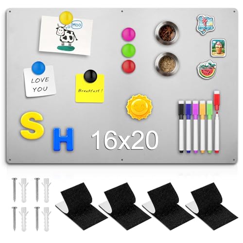 Jofiterm 16" x 20" Silver Magnetic Board with Marker & Mounting Kit