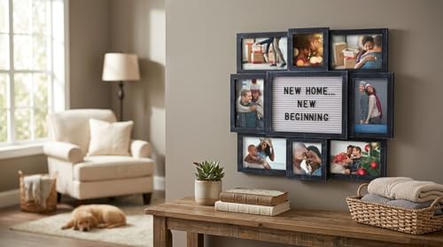 Black 19x17 Inch 8-Opening Collage Picture Frame with Letter Board - Elements
