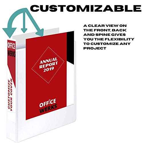 3 Ring Binders, 3 Inch Angle D-Rings, White, 4 Pack, Clear View, Pockets