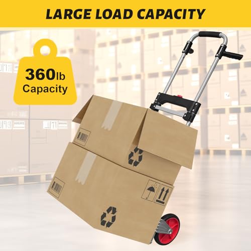 360 LBS Folding Hand Truck Dolly Cart, Upgraded Aluminum Hub Frame, Portable Aluminum Dolly Cart with Swivel Handle and Elastic Cord for Moving, Warehousing, Shopping,Travel, Office Use (Sliver)