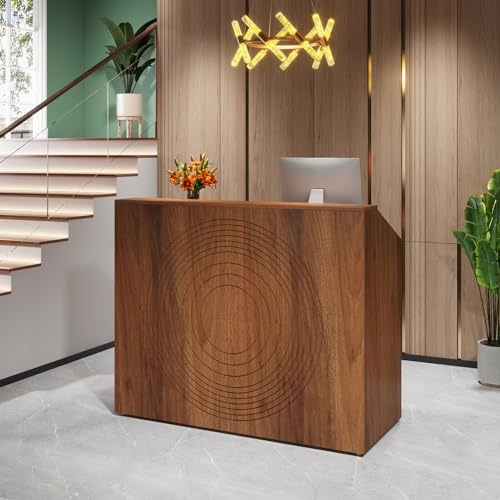 Tribesigns Walnut Reception Desk with Counter, Modern Front Desk for Office & Retail