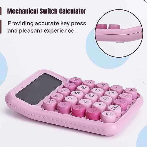 Mr. Pen Mechanical Switch Calculator - 12 Digit Large LCD Display, Pink with Big Buttons
