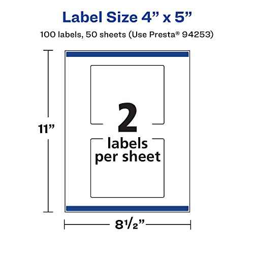 Avery Matte White Rectangle Labels, Sure Feed Technology, 4" x 5", 100 Matte White Printable Labels