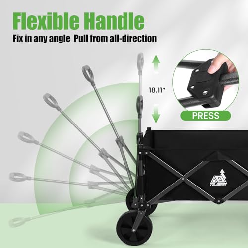 NBONEBS Collapsible Wagon Carts with Large Capacity, Utility Beach Wagons Duty, 300LBS Wagons Carts Heavy Duty Collapsible Wagon Outdoor for Camping, Garden, Sports, Picnic. Black-Ye2.