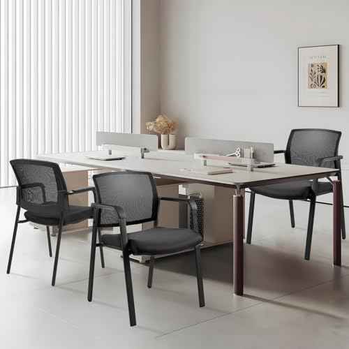 CLATINA Mesh Back Stacking Arm Chairs with Upholstered Fabric Seat and Ergonomic Lumbar Support for Office School Church Guest Reception Black 2 Pack Set