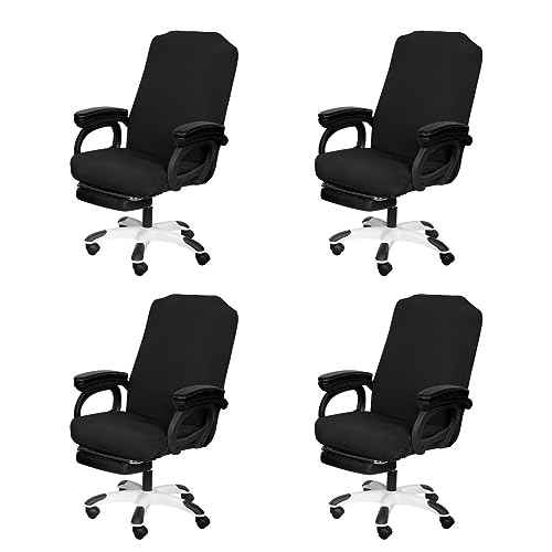 SARAFLORA 4 Pack Office Chair Cover, Stretchable Desk Chair Cover Removable Computer Chair Cover for Office Chair with Zipper Universal Spandex Rotating Chair Cover Anti-dust Chair Slipcover,Black