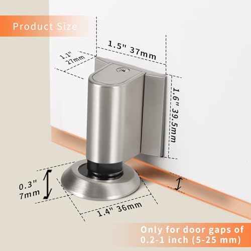 Bak Bo Magnetic Door Stoppers 4 Pack Bottom of Door Holder Keep Door Open No Drilling Magnet Floor Door Stop with Screws and Adhesive Brushed Nickel DS268BN-4