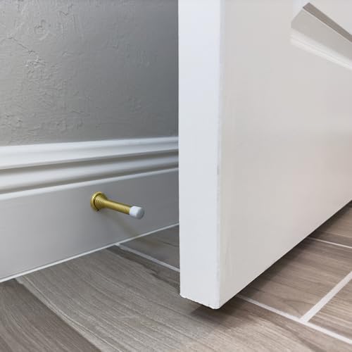 Prime-Line MP9158-50 Door Stop, 4 In. Reach, Spring Steel, Brass Plated, Heavy-Duty, Flexible Wire, Rubber Tip, Baseboard Mount (50 Pack)