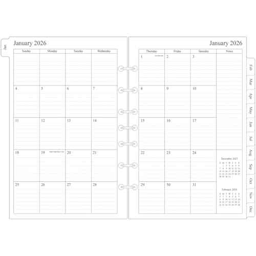 newestor 2025-2026 Monthly Planner Refills 5.5" x 8.5" for Mini Binder, 15 Months from Oct 2025 to Dec 2026, Desk Size