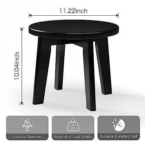 Shower Shaving Foot Rest Stool,Bamboo Step Stool for Kids Adults Small Portable Wooden Stools for Inside Shower Sturdy Stepping Spa Bench 300 Lbs in Sink Bathroom Office Plant Stand 10inch (Round)