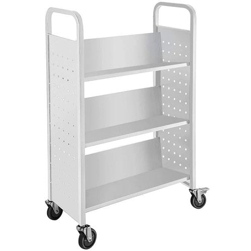 Book Cart, 44'' x 29.5'' x 13.7'' Single Sided V-Shaped Library Book Cart, 200LBS Weight Capacity Library Cart with Four Wheels for Home, Office, School, Book Truck in Silver