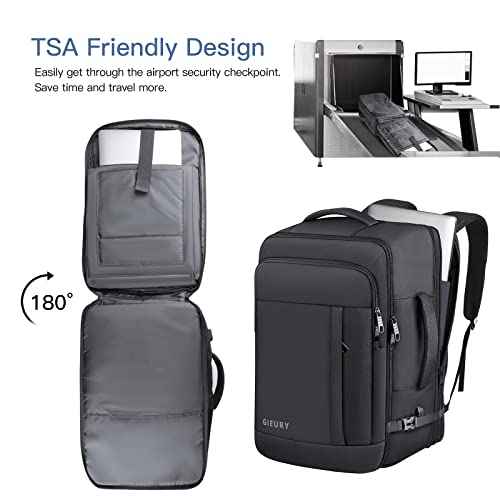 Carry On Backpack, 50L Travel Backpack, Luggage Backpack TSA Flight Approved Laptop Backpack for Men & Women, Large Expandable 40L Daypack Lightweight Business Weekender Bag, Black