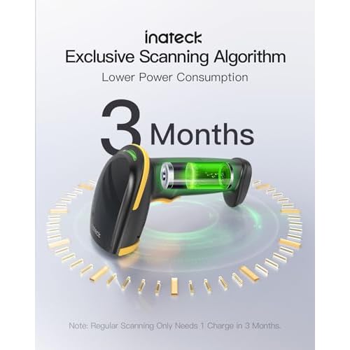 Inateck Wireless Barcode Scanner, Bluetooth Bar Code Scanner, 1D USB Barcode Reader Handheld, 1 Charge 3 Months, Scanner Barcode with APP and SDK